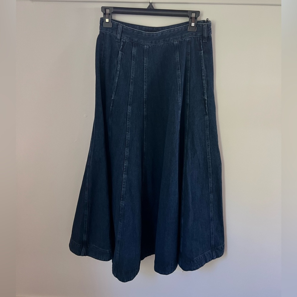 Massimo Dutti Blue Denim Midi flare Skirt